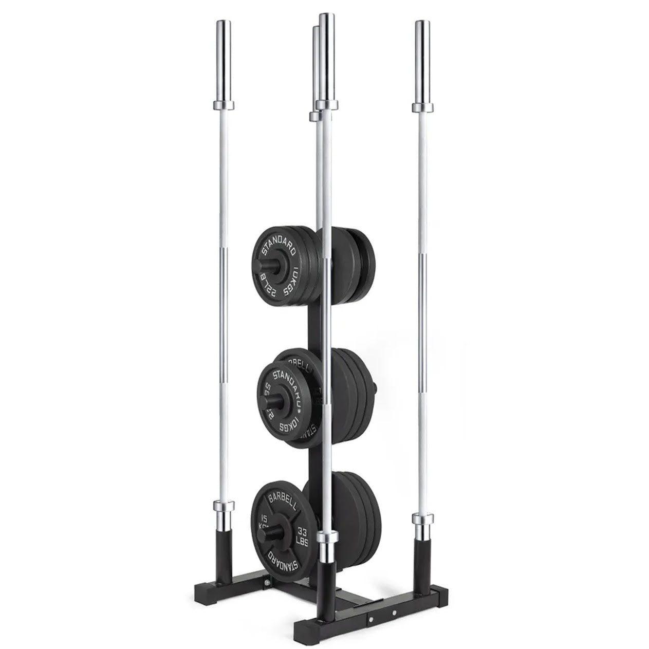 Heavy-Duty 3-Tier Olympic Weight Plate Rack with Barbell Holder – Black Powder-Coated Steel, 200kg Capacity, Space-Saving Home Gym Organizer