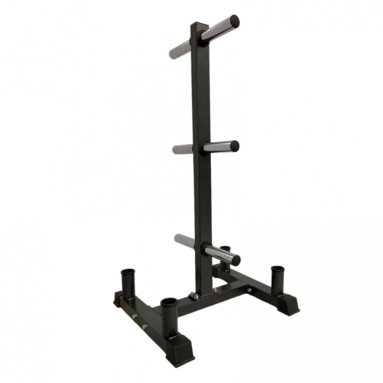 Heavy-Duty 3-Tier Olympic Weight Plate Rack with Barbell Holder – Black Powder-Coated Steel, 200kg Capacity, Space-Saving Home Gym Organizer