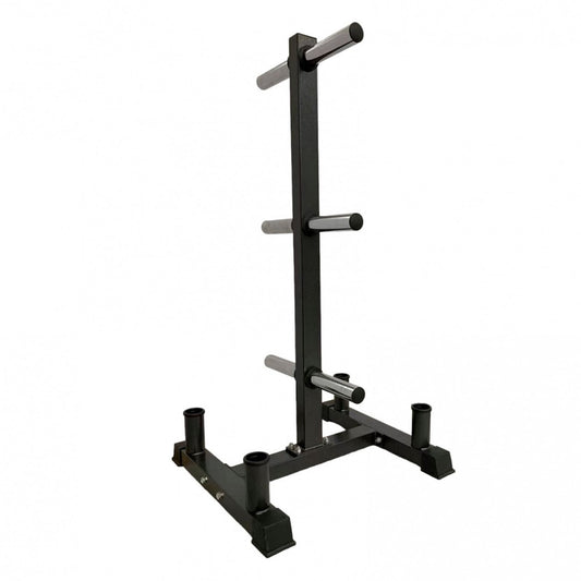 Heavy-Duty 3-Tier Olympic Weight Plate Rack with Barbell Holder – Black Powder-Coated Steel, 200kg Capacity, Space-Saving Home Gym Organizer