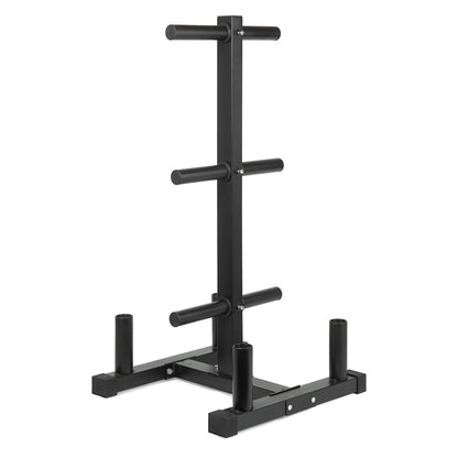 Heavy-Duty 3-Tier Olympic Weight Plate Rack with Barbell Holder – Black Powder-Coated Steel, 200kg Capacity, Space-Saving Home Gym Organizer