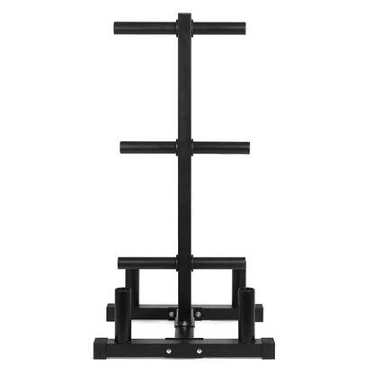 Heavy-Duty 3-Tier Olympic Weight Plate Rack with Barbell Holder – Black Powder-Coated Steel, 200kg Capacity, Space-Saving Home Gym Organizer