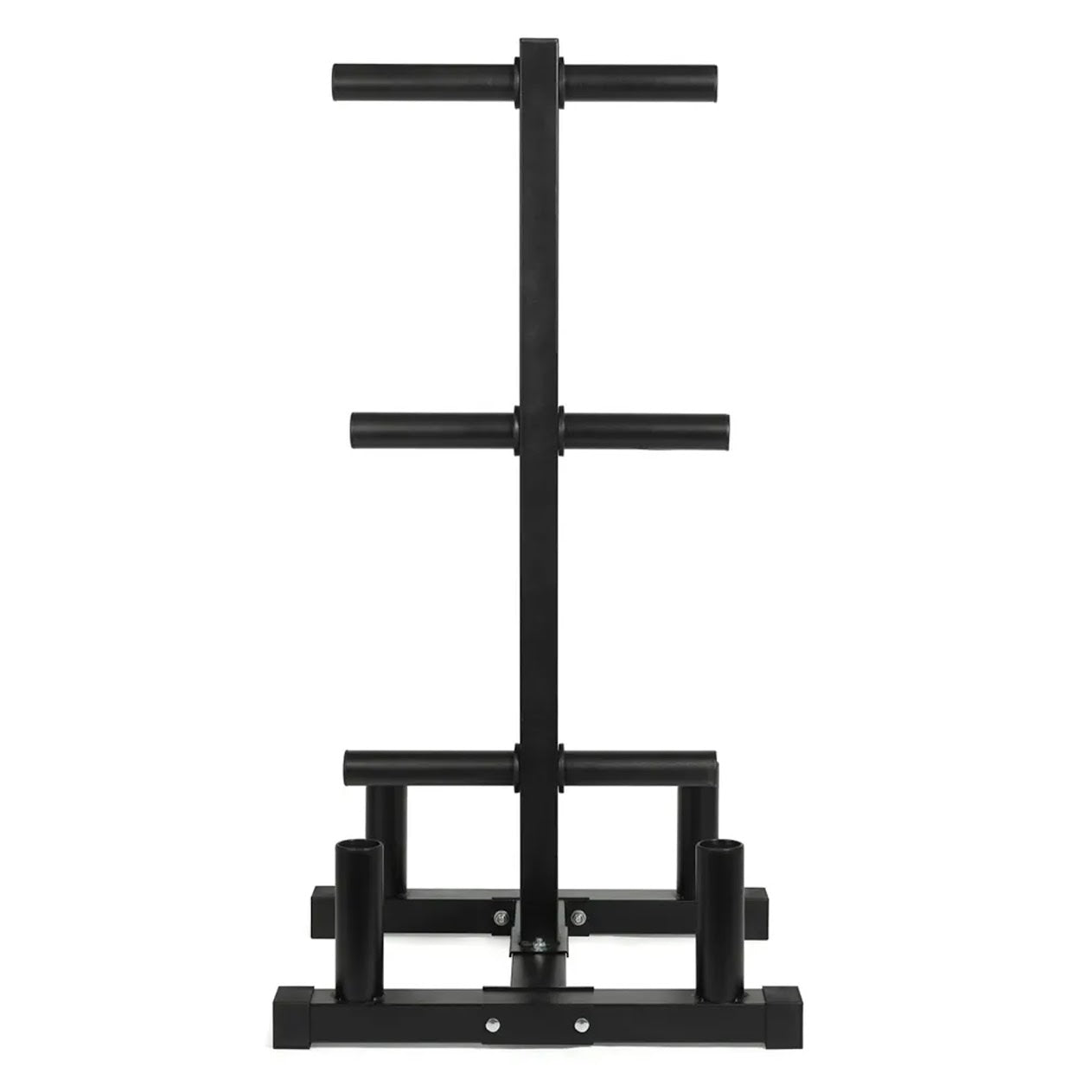Heavy-Duty 3-Tier Olympic Weight Plate Rack with Barbell Holder – Black Powder-Coated Steel, 200kg Capacity, Space-Saving Home Gym Organizer